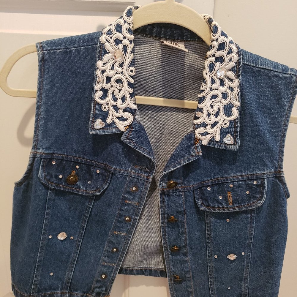 Jean Vest with Lace and Rhinestones